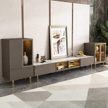 WEHOMZ Modern Beige & Gray TV Stand with Metal Legs, Spacious Media Console with Drawers